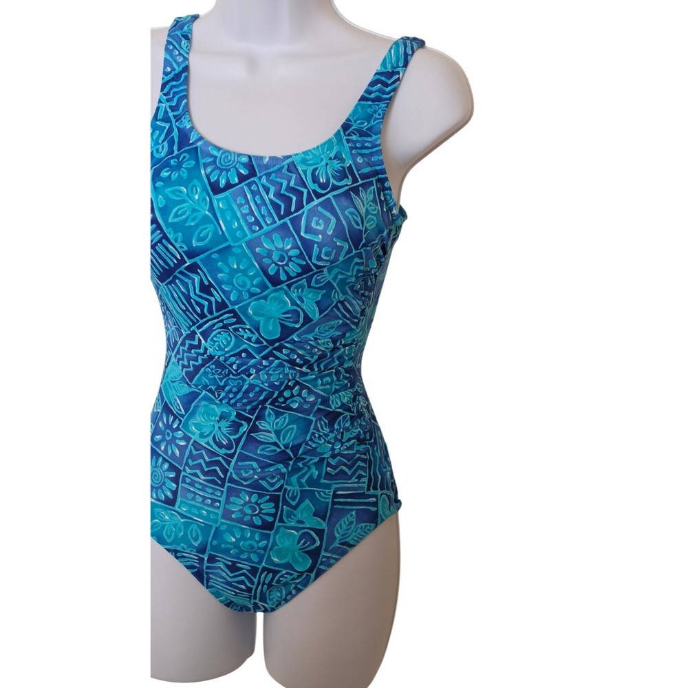 Vintage Lands' End One Piece Swimsuit blue floral Size 6 Long - Picture 4 of 6